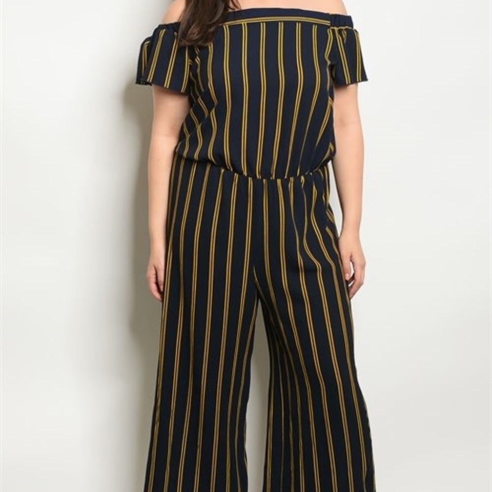 Cute Navy and Yellow- stripe Jumpsuit plus size